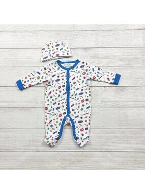 Lily & Jack Baby Boys Footed Sleeper Hat Set White Blue Comic Print 0-3 Months